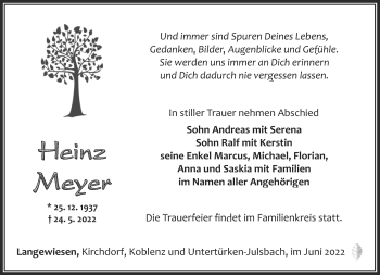 Traueranzeige von Heinz Meyer von Südthüringer Presse