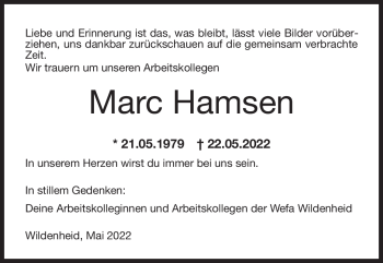 Traueranzeige von Marc Hamsen von Neue Presse Coburg