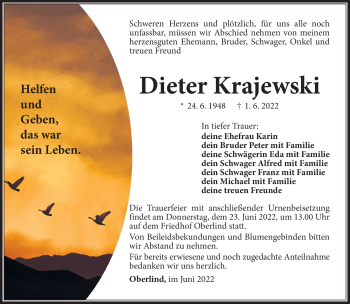 Traueranzeige von Dieter Krajewski von Südthüringer Presse