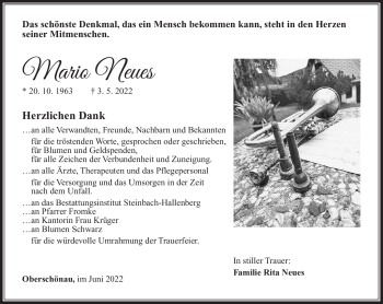 Traueranzeige von Mario Neues von Südthüringer Presse