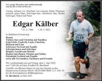 Traueranzeige von Edgar Kälber von Südthüringer Presse