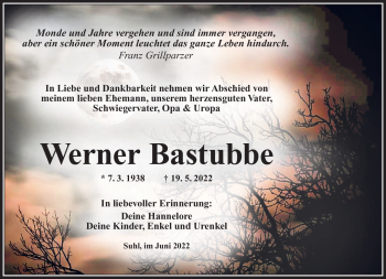 Traueranzeige von Werner Bastubbe von Südthüringer Presse