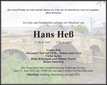 Traueranzeige von Hans Heß von Südthüringer Presse