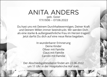Traueranzeige von Anita Anders von Frankenpost