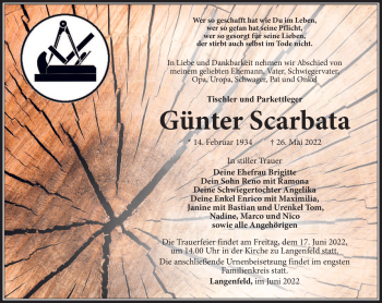 Traueranzeige von Günter Scarbata von Südthüringer Presse
