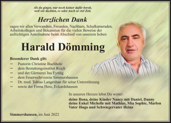 Traueranzeige von Harald Dömming von Südthüringer Presse