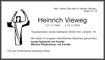 Traueranzeige von Heinrich Vieweg von Frankenpost