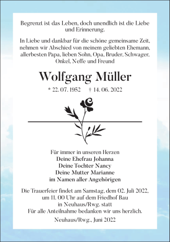 Traueranzeige von Wolfgang Müller von Südthüringer Presse
