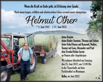 Traueranzeige von Helmut Other von Südthüringer Presse