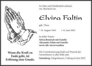 Traueranzeige von Elvira Faltin von Südthüringer Presse