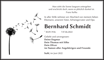 Traueranzeige von Bernhard Schmidt von Südthüringer Presse