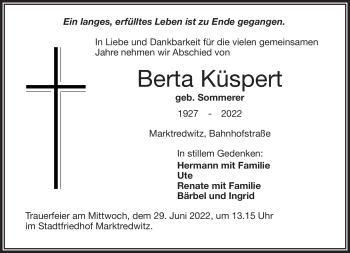 Traueranzeige von Berta Küspert von Frankenpost