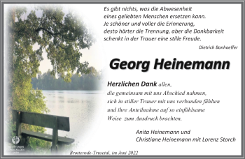 Traueranzeige von Georg Heinemann von Südthüringer Presse