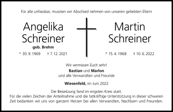 Traueranzeige von AngelikaMartin SchreinerSchreiner von Neue Presse Coburg
