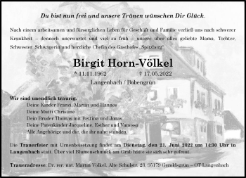 Traueranzeige von Birgit Horn-Völkel von Frankenpost