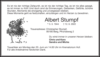Traueranzeige von Albert Stumpf von Frankenpost