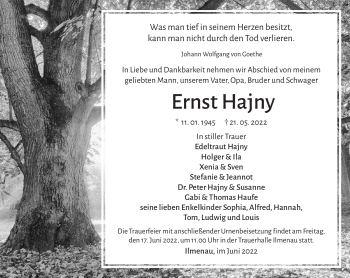Traueranzeige von Ernst Hajny von Südthüringer Presse