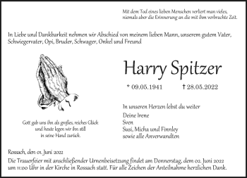 Traueranzeige von Harry Spitzer von Neue Presse Coburg