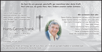 Traueranzeige von Hans-Georg Frank von Neue Presse Coburg