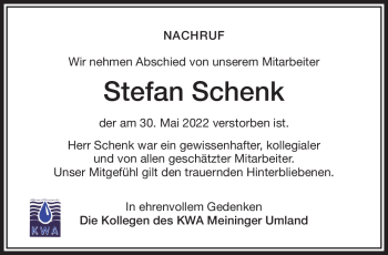 Traueranzeige von Stefan Schenk von Südthüringer Presse