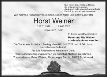 Traueranzeige von Horst Weiner von Frankenpost