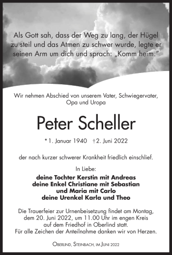 Traueranzeige von Peter Scheller von Südthüringer Presse