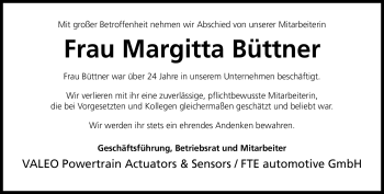 Traueranzeige von Margitt Büttner von Neue Presse Coburg