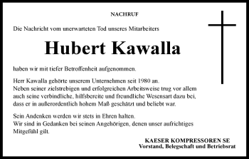 Traueranzeige von Hubert Kawalla von Neue Presse Coburg