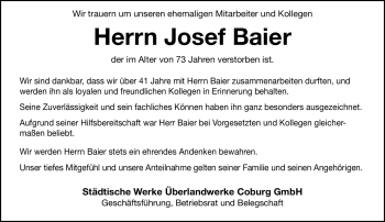 Traueranzeige von Josef Baier von Neue Presse Coburg