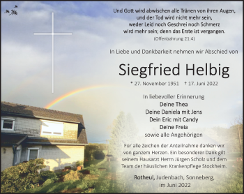 Traueranzeige von siegfried Helbig von Südthüringer Presse