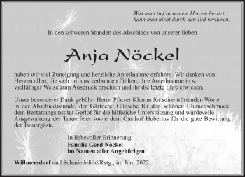 Traueranzeige von Anja Nöckel von Südthüringer Presse