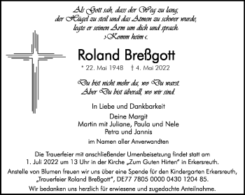 Traueranzeige von Roland Breßgott von Frankenpost