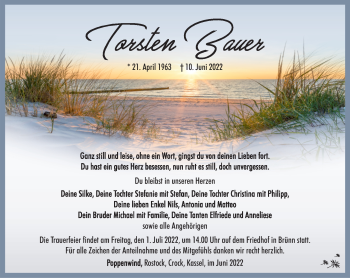 Traueranzeige von Torsten Bauer von Südthüringer Presse