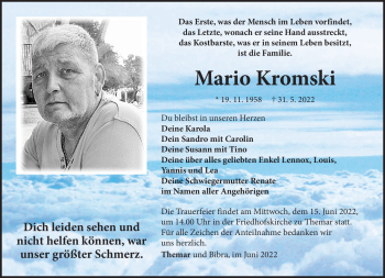 Traueranzeige von Mario Kromski von Südthüringer Presse