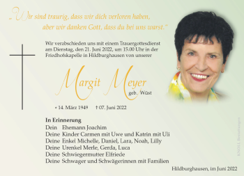 Traueranzeige von Margit Meyer von Südthüringer Presse