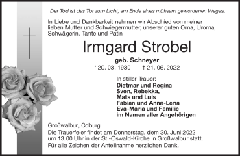 Traueranzeige von Irmgard Strobel von Neue Presse Coburg
