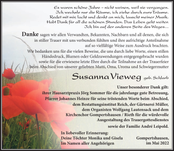 Traueranzeige von Susanna Vieweg von Südthüringer Presse