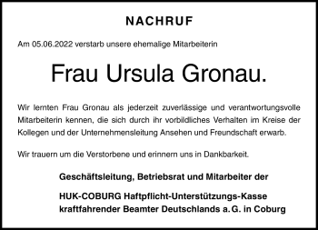 Traueranzeige von Ursula Gronau von Neue Presse Coburg