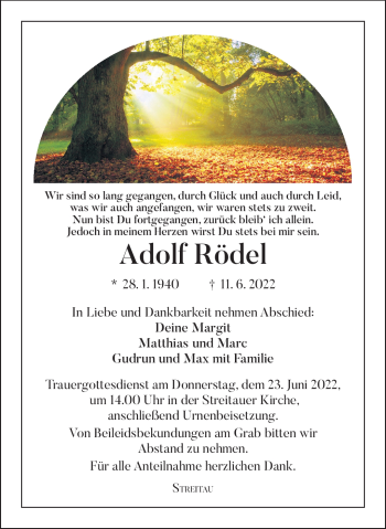 Traueranzeige von Adolf Rödel von Frankenpost