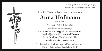 Traueranzeige von Anna Hofmann von Frankenpost