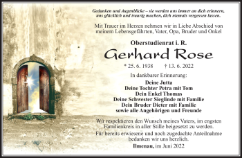 Traueranzeige von Gerhard Rose von Südthüringer Presse