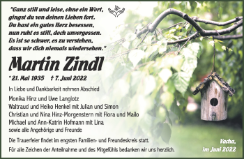 Traueranzeige von Martin Zindl von Südthüringer Presse