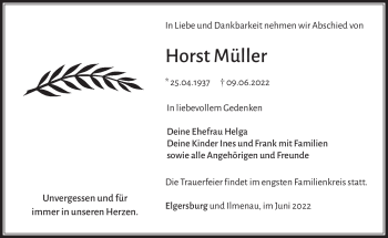 Traueranzeige von Horst Müller von Südthüringer Presse