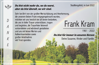 Traueranzeige von Dr. Frank Kram von Südthüringer Presse