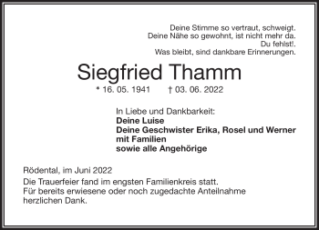 Traueranzeige von Siegfried Thamm von Frankenpost