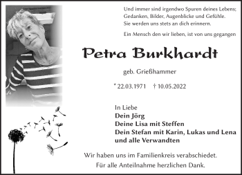 Traueranzeige von Petra Burkhardt von Frankenpost