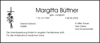 Traueranzeige von Margitta Büttner von Neue Presse Coburg