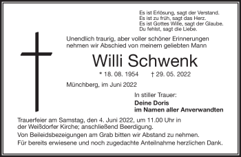 Traueranzeige von Willi Schwenk von Frankenpost