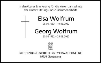 Traueranzeige von Elsa Wolfrum von Frankenpost