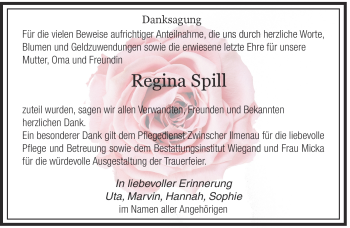 Traueranzeige von Regina Spill von Südthüringer Presse